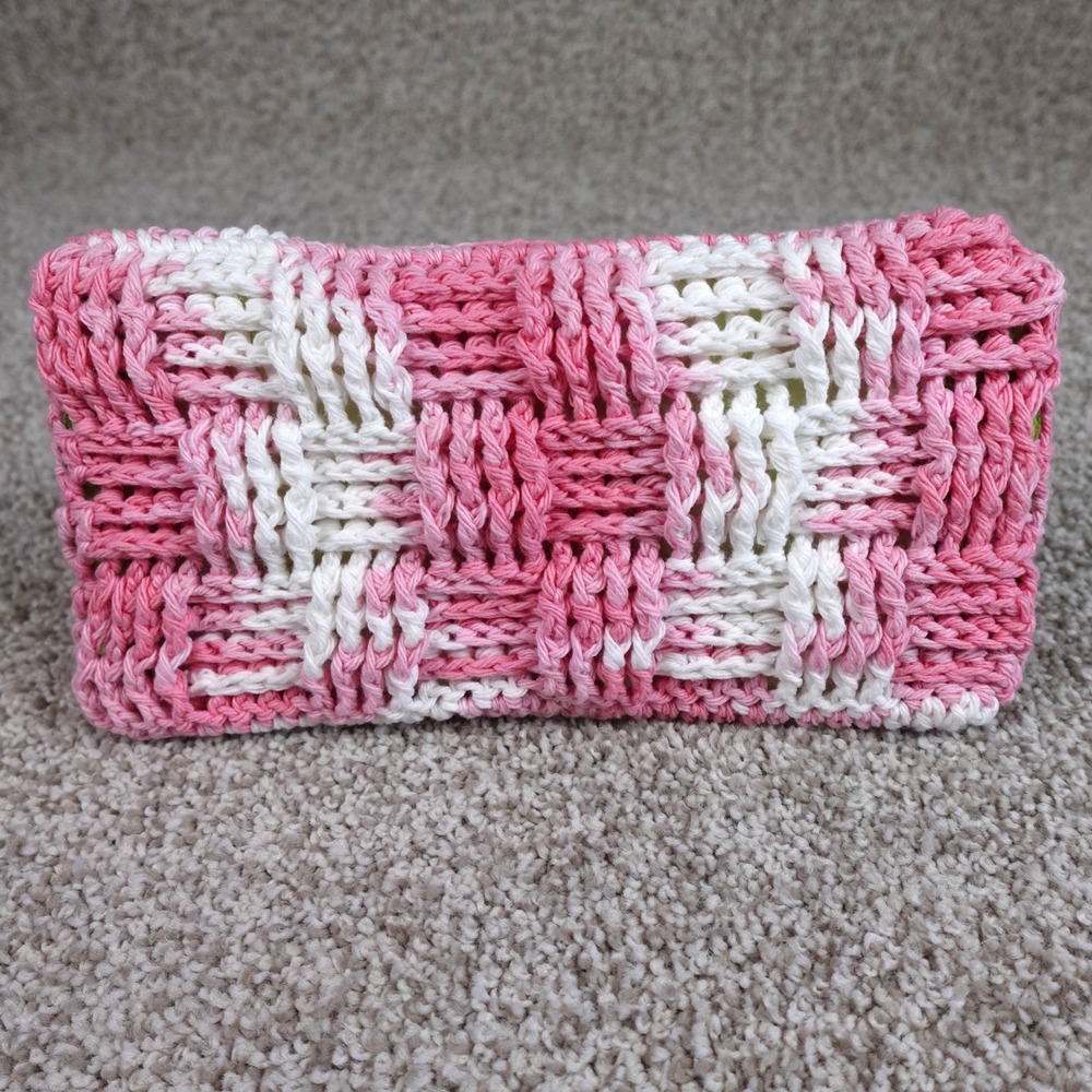 Handmade Crochet Reusable Mop Cover Pink White Fits Swiffer Sweeper Cotton Pad - Picture 1 of 5